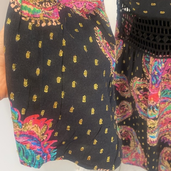 BOHO DIXIE Made in Italy Paisley long blouse size Large Black & Pink & Gold - Picture 12 of 16